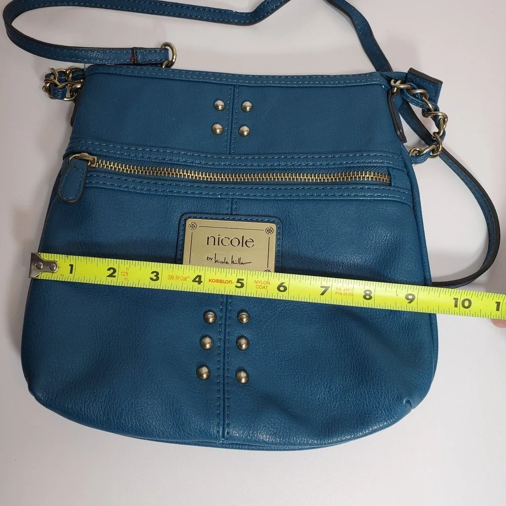 Nicole by Nicole Miller Blue Crossbody Bag‎ Purse Gold Chain Strap Stud Detail